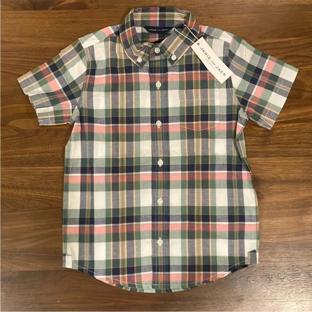 NWT- Janie and Jack Colorful Plaid Button Down Shirt